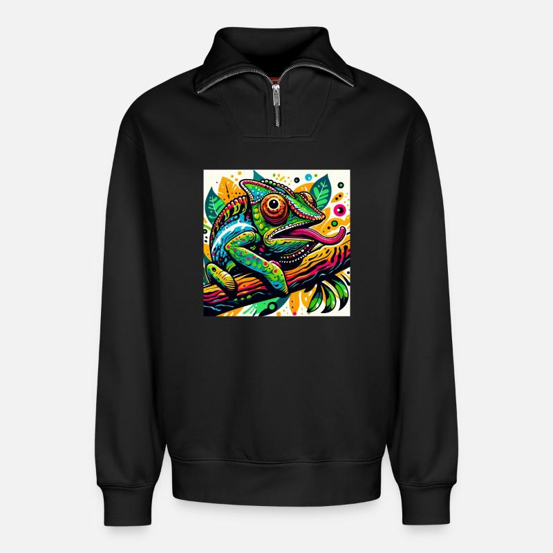 Chameleon - Relaxed Unisex Organic Half Zip Sweatshirt – by SPREAD - black