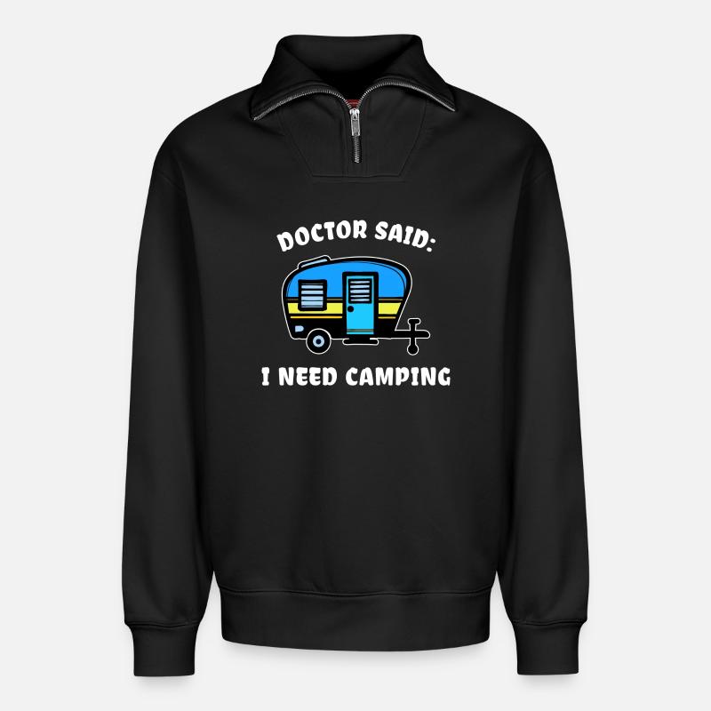 Urlaub Statement Wohnwagen Camping Wanderer - Relaxed Unisex Organic Half Zip Sweatshirt – von SPREAD - Schwarz