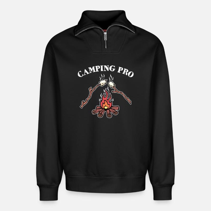 Camping Statement Campingplatz Lagerfeuer Campen - Relaxed Unisex Organic Half Zip Sweatshirt – von SPREAD - Schwarz