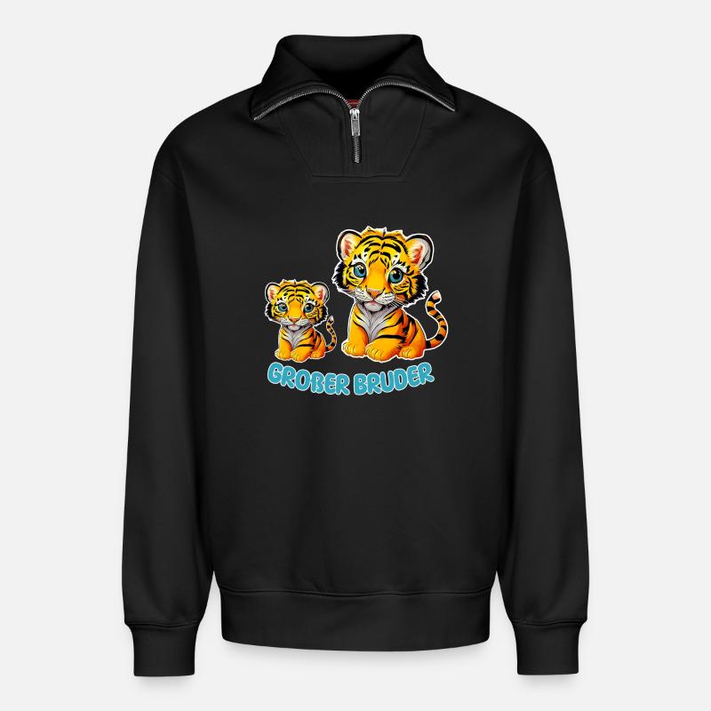 Großer Bruder Tiger - Relaxed Unisex Organic Half Zip Sweatshirt – von SPREAD - Schwarz