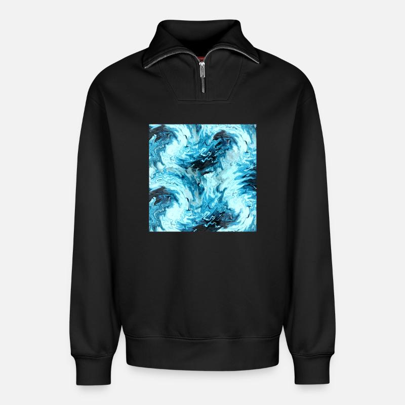 Maritimes Wassermarble Design - Relaxed Unisex Organic Half Zip Sweatshirt – von SPREAD - Schwarz