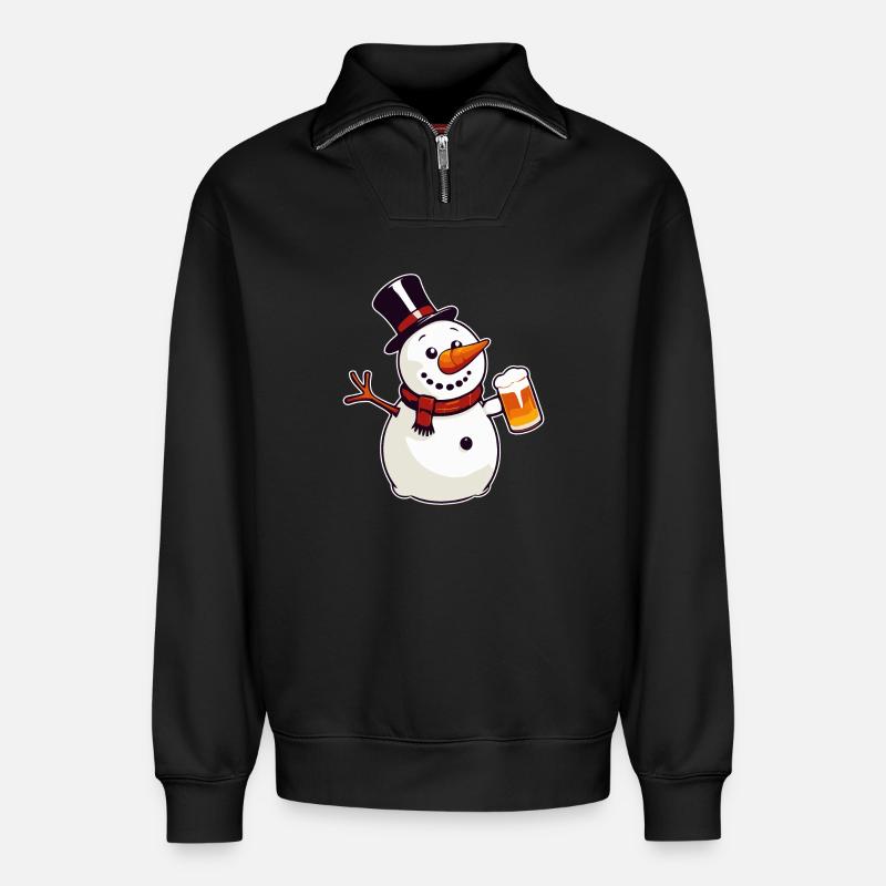 Schneemann mit Bier - Relaxed Unisex Organic Half Zip Sweatshirt – von SPREAD - Schwarz