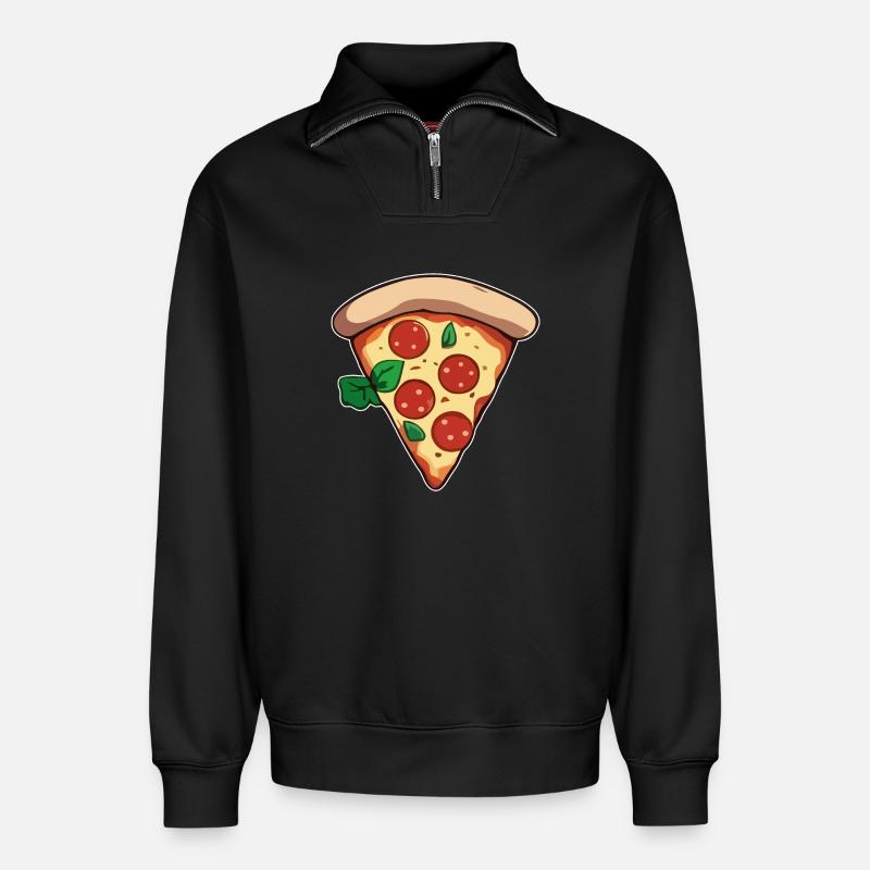 Pizza - Relaxed Unisex Organic Half Zip Sweatshirt – von SPREAD - Schwarz