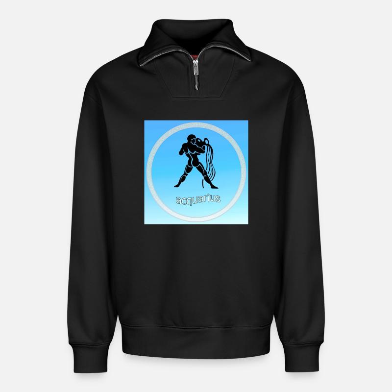 acquarius - Relaxed Unisex Organic Half Zip Sweatshirt – by SPREAD - black