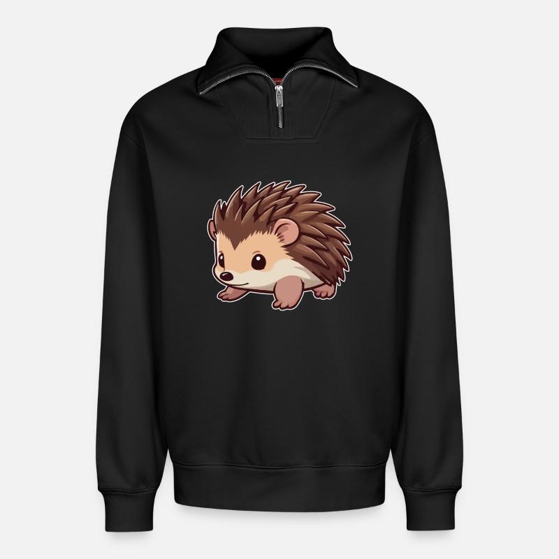 Mignon animal hérisson - Sweat unisexe décontracté en coton biologique à demi-zip – de SPREAD - noir