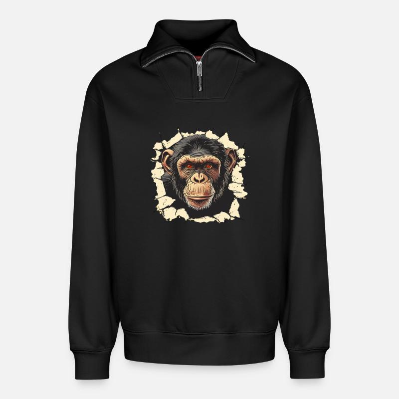 Affe Affenkopf Schimpanse Affen - Relaxed Unisex Organic Half Zip Sweatshirt – von SPREAD - Schwarz