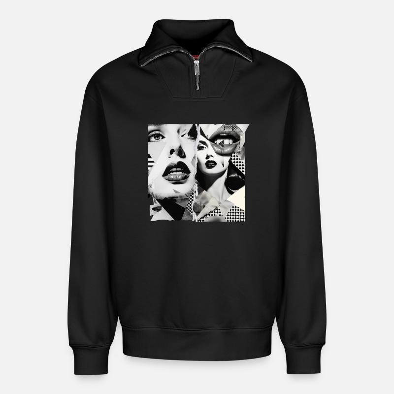 Conception de fragments d’images - Sweat unisexe décontracté en coton biologique à demi-zip – de SPREAD - noir