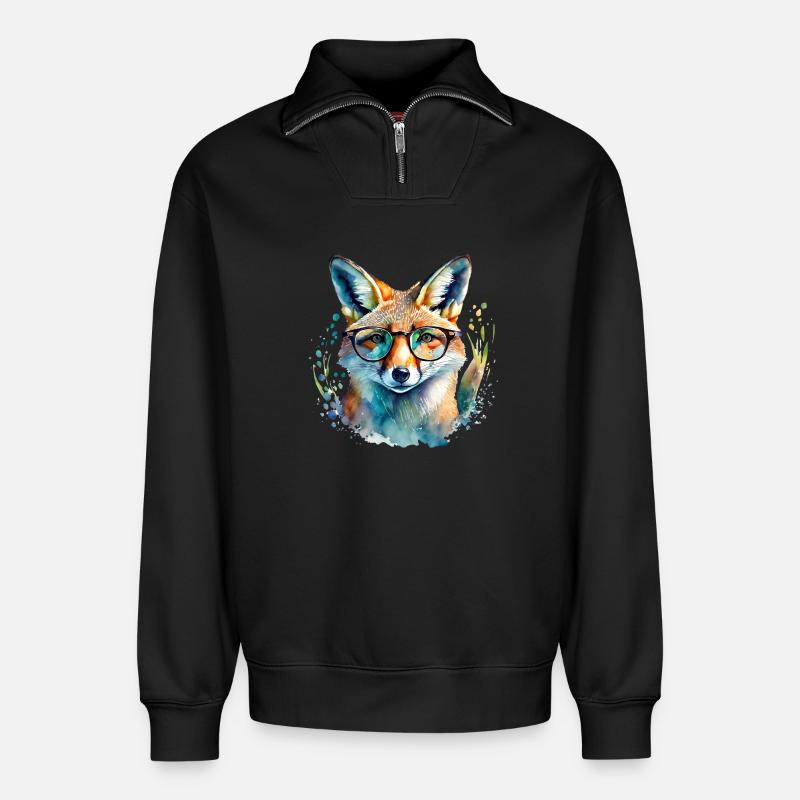 Fuchs mit Brille - Relaxed Unisex Organic Half Zip Sweatshirt – von SPREAD - Schwarz