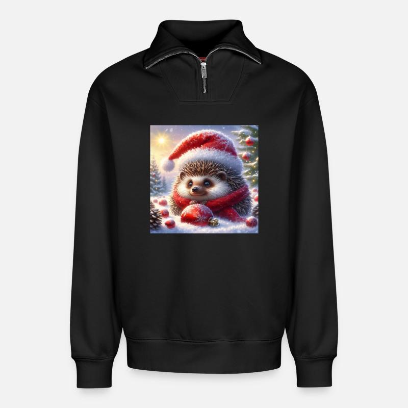Hérisson de Noël - Sweat unisexe décontracté en coton biologique à demi-zip – de SPREAD - noir