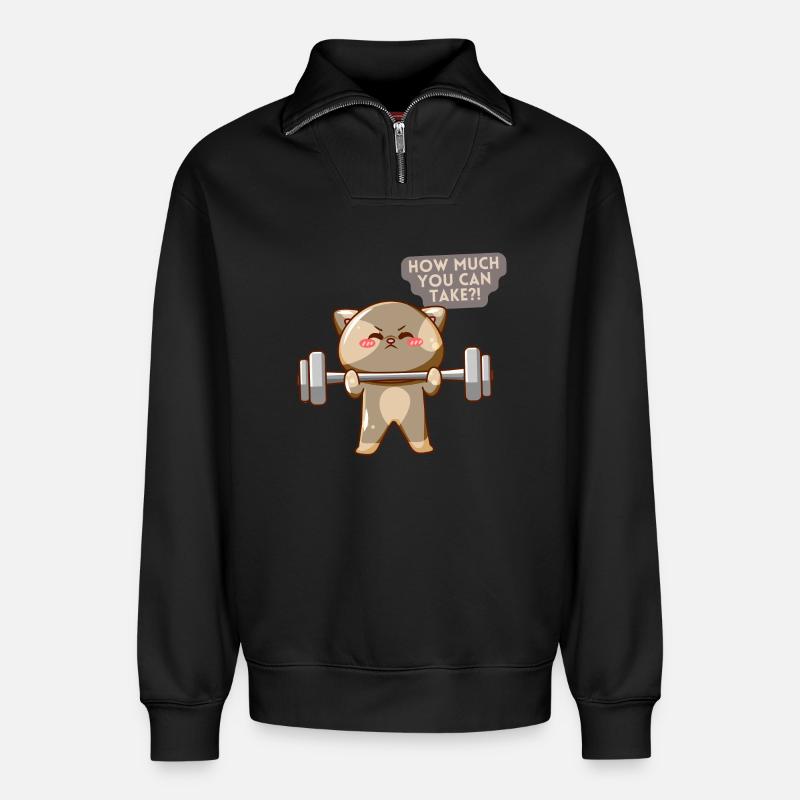 Cat Brave Trainingsmotivation - Relaxed Unisex Organic Half Zip Sweatshirt – von SPREAD - Schwarz