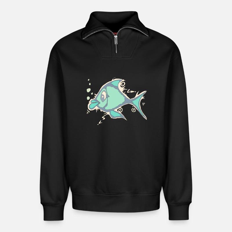 Fisch Linienkunst - Relaxed Unisex Organic Half Zip Sweatshirt – von SPREAD - Schwarz