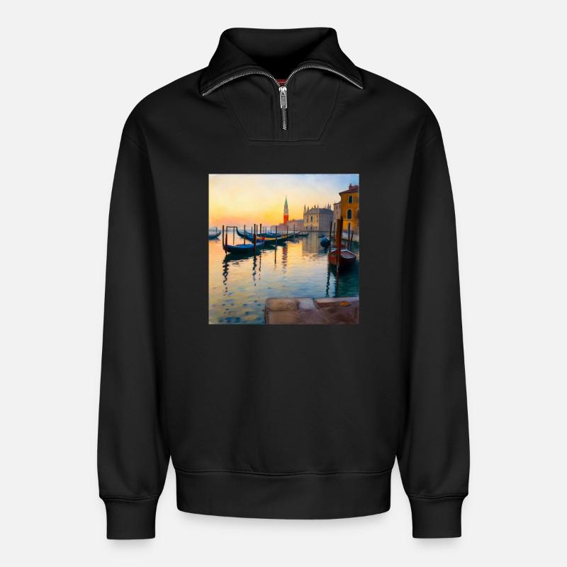 Venice - Relaxed Unisex Organic Half Zip Sweatshirt – by SPREAD - black