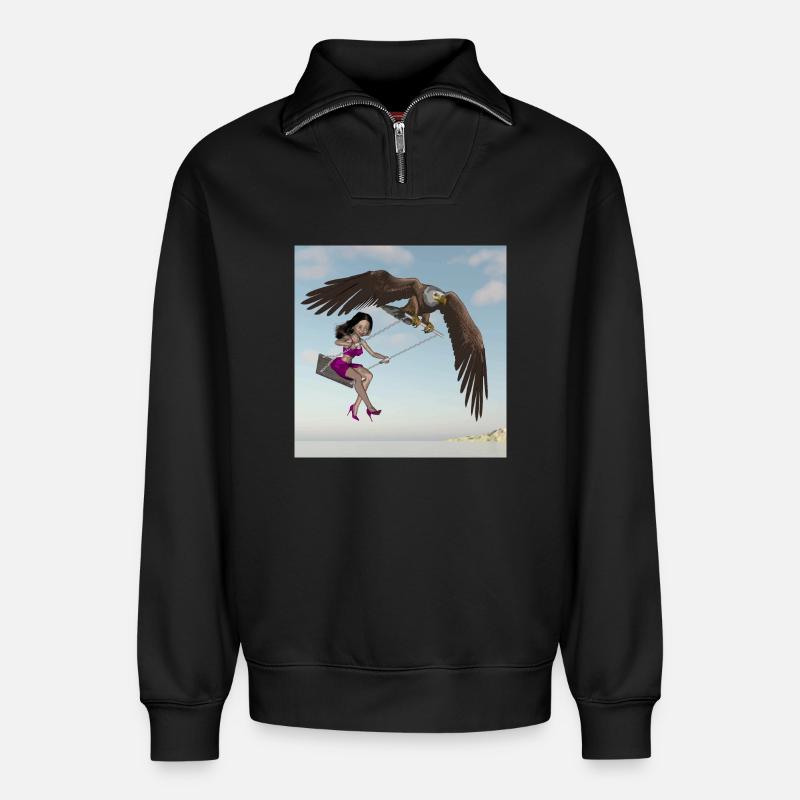Schwingen am Himmel. - Relaxed Unisex Organic Half Zip Sweatshirt – von SPREAD - Schwarz