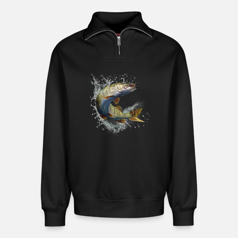 Brochet - Sweat unisexe décontracté en coton biologique à demi-zip – de SPREAD - noir