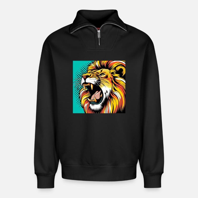 Lion Pop Art - Relaxed Unisex Organic Half Zip Sweatshirt – by SPREAD - black
