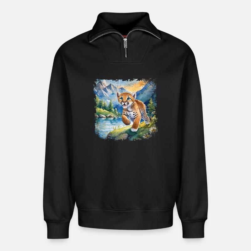 Niedlicher junger Tiger | Kinderbuchstil - Relaxed Unisex Organic Half Zip Sweatshirt – von SPREAD - Schwarz