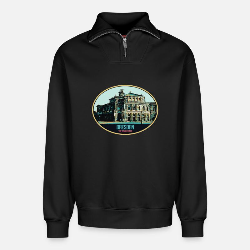 Dresdner Semperoper: Eleganz in der Illustration - Relaxed Unisex Organic Half Zip Sweatshirt – von SPREAD - Schwarz