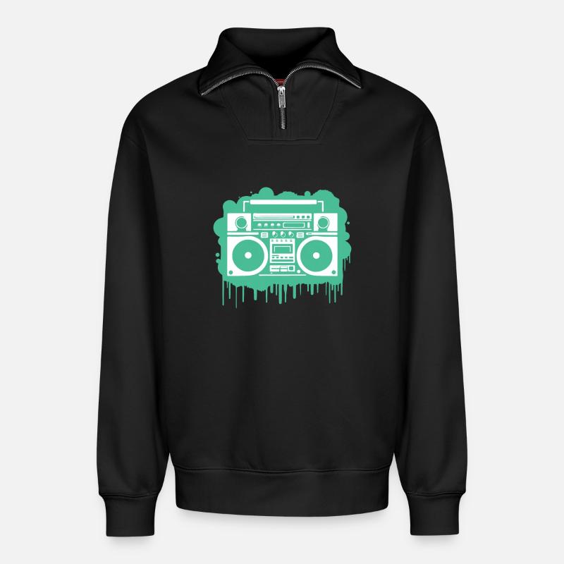 Cyan Ghettoblaster - Relaxed Unisex Organic Half Zip Sweatshirt – von SPREAD - Schwarz