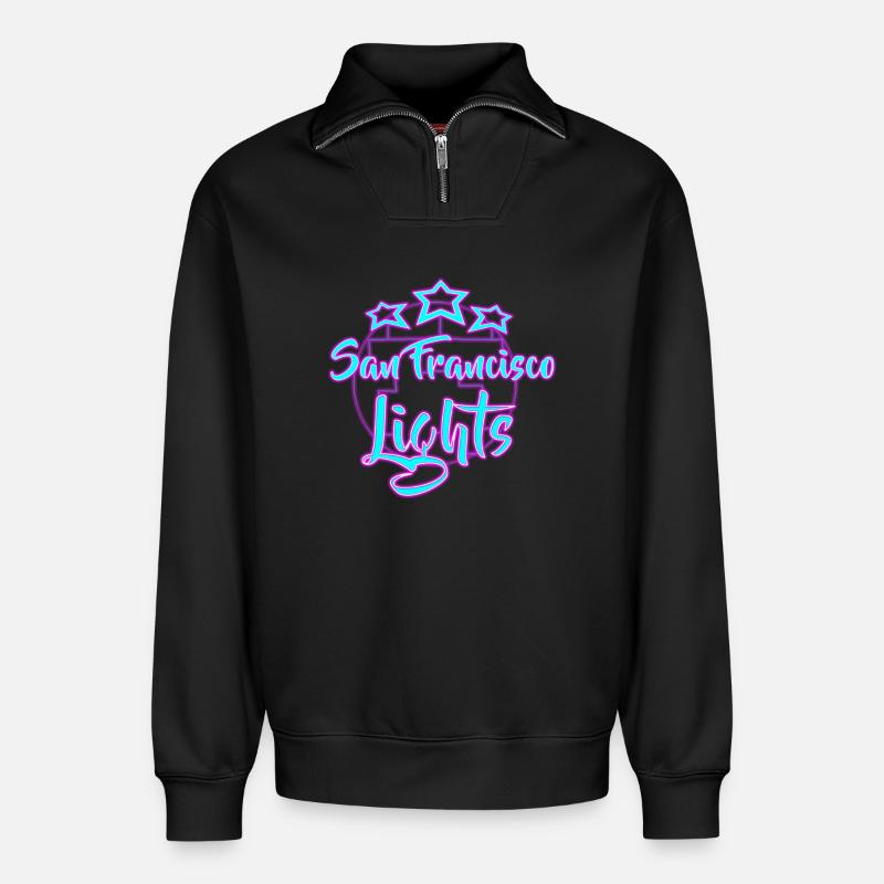 Neon San Francisco Lichter Design - Relaxed Unisex Organic Half Zip Sweatshirt – von SPREAD - Schwarz