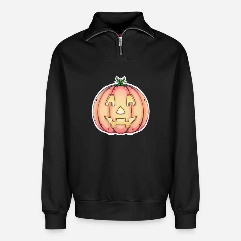 Conception de citrouille d’Halloween Jack-o'-Lantern - Sweat unisexe décontracté en coton biologique à demi-zip – de SPREAD - noir