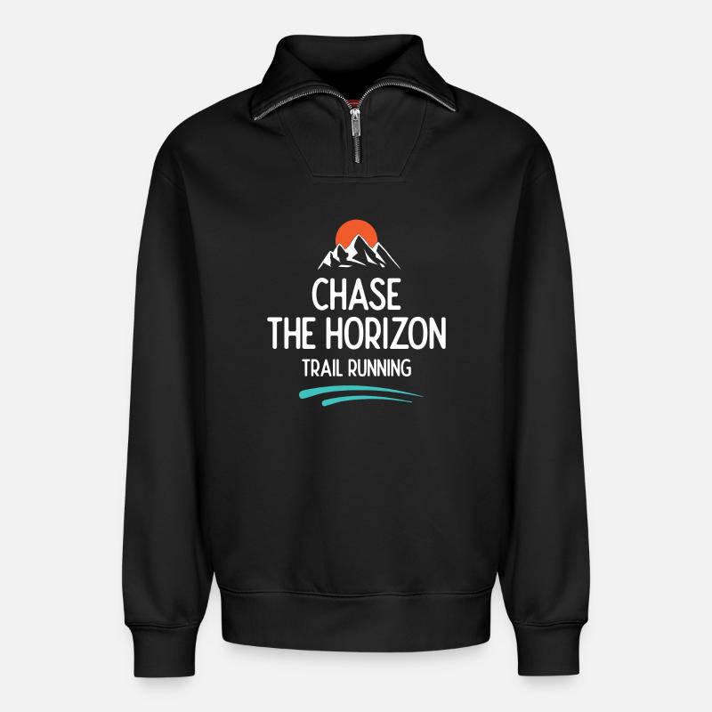 Trailrunning - Jagd auf den Horizont - Relaxed Unisex Organic Half Zip Sweatshirt – von SPREAD - Schwarz