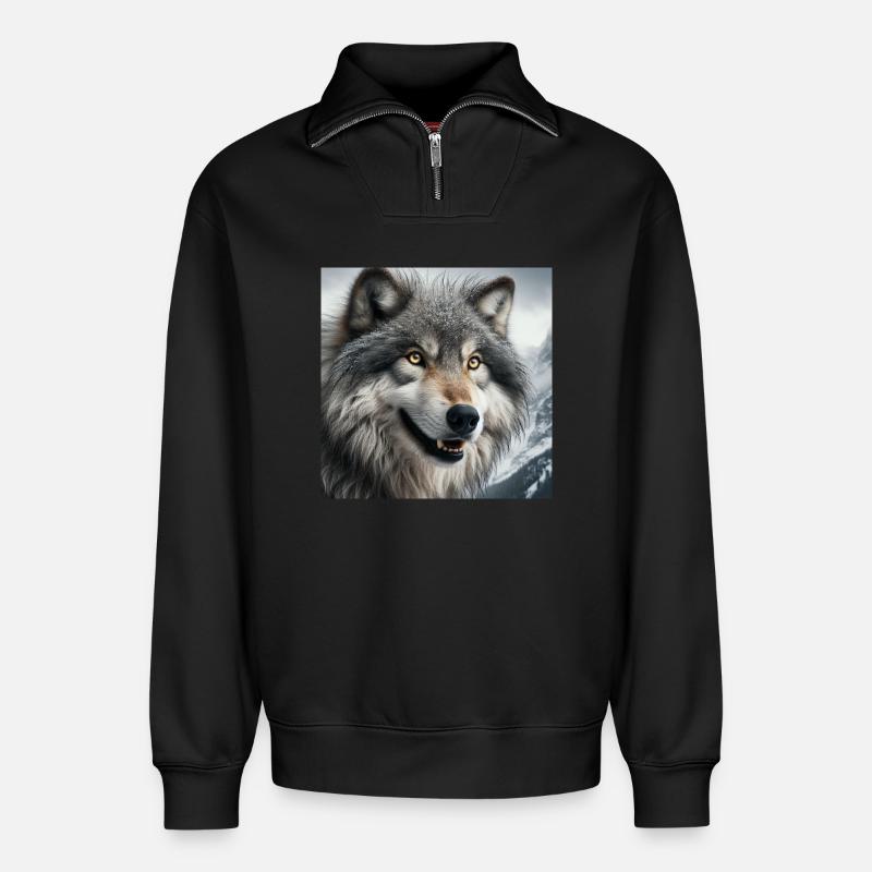 Wolf - Relaxed Unisex Organic Half Zip Sweatshirt – von SPREAD - Schwarz
