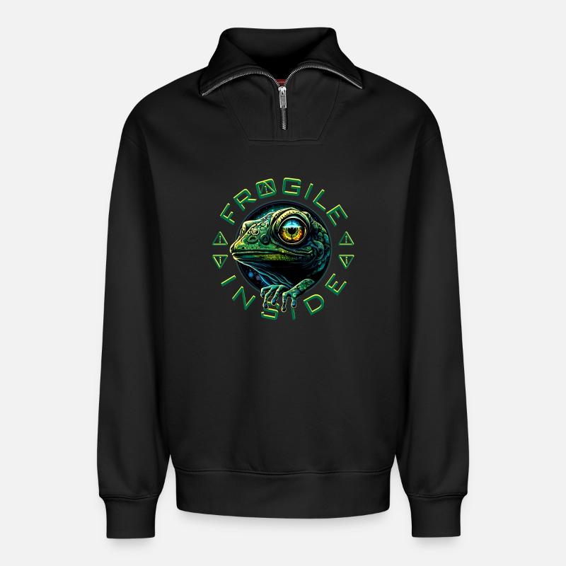 Frogile Inside - Relaxed Unisex Organic Half Zip Sweatshirt – by SPREAD - black