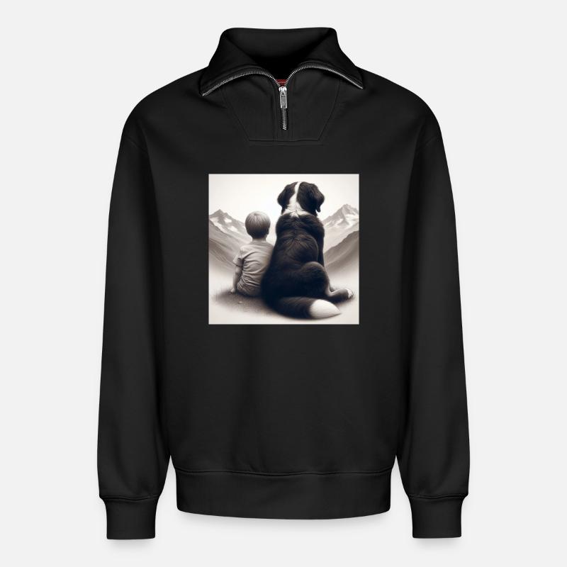 Bouvier bernois - Sweat unisexe décontracté en coton biologique à demi-zip – de SPREAD - noir