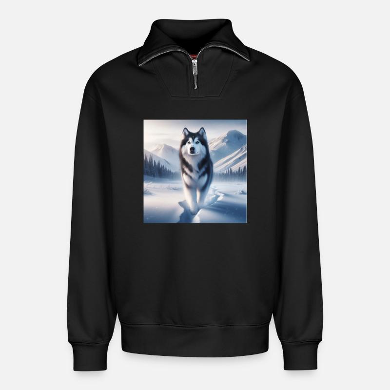 Schlittenhund - Relaxed Unisex Organic Half Zip Sweatshirt – von SPREAD - Schwarz
