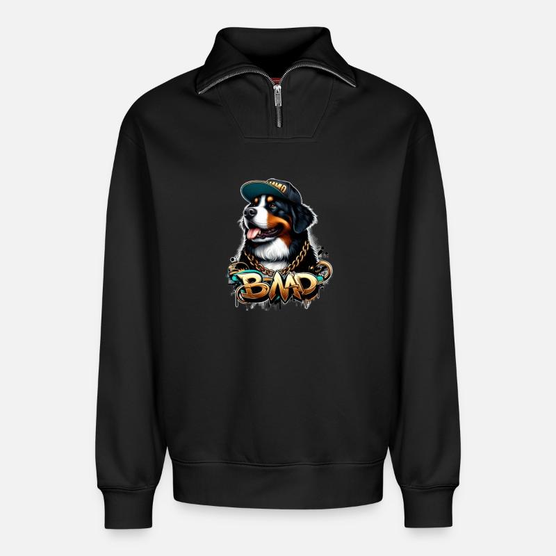 Bouvier bernois - Sweat unisexe décontracté en coton biologique à demi-zip – de SPREAD - noir