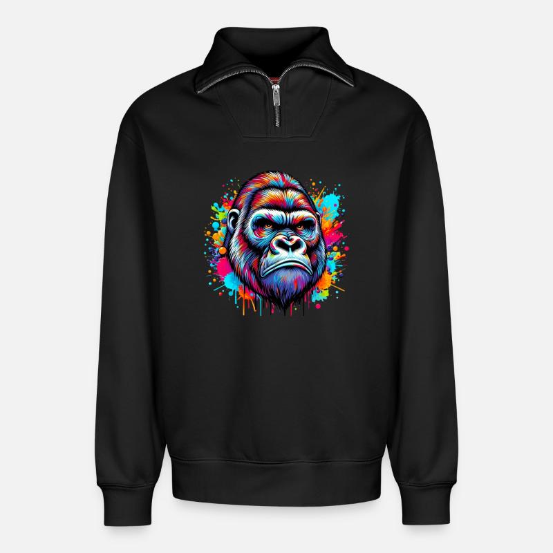 Gorille - Sweat unisexe décontracté en coton biologique à demi-zip – de SPREAD - noir