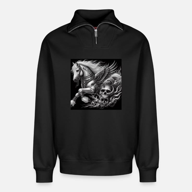 Schwerer Pegasus - Relaxed Unisex Organic Half Zip Sweatshirt – von SPREAD - Schwarz