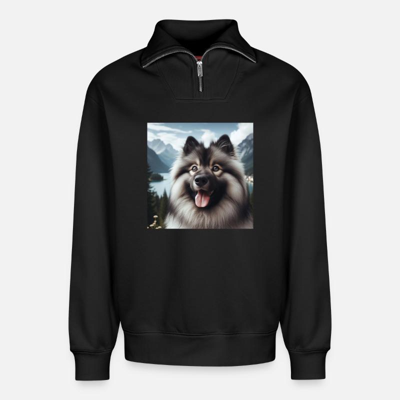 Cheerful Wolfspitz - Relaxed Unisex Organic Half Zip Sweatshirt – by SPREAD - black