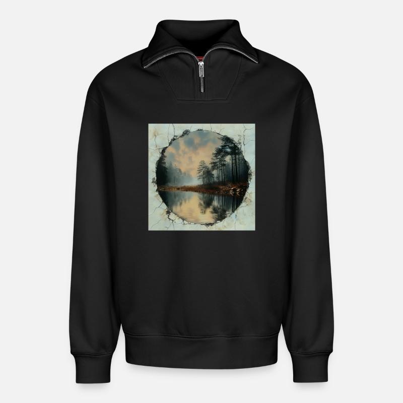 Sehnsucht Natur - Relaxed Unisex Organic Half Zip Sweatshirt – von SPREAD - Schwarz