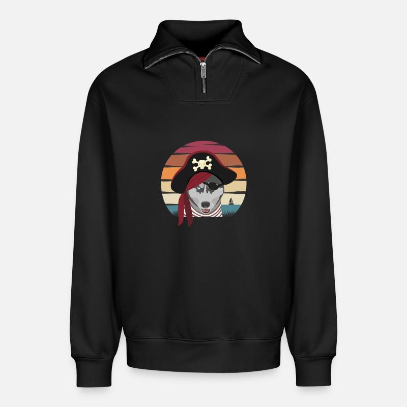Piratenhund - Relaxed Unisex Organic Half Zip Sweatshirt – von SPREAD - Schwarz