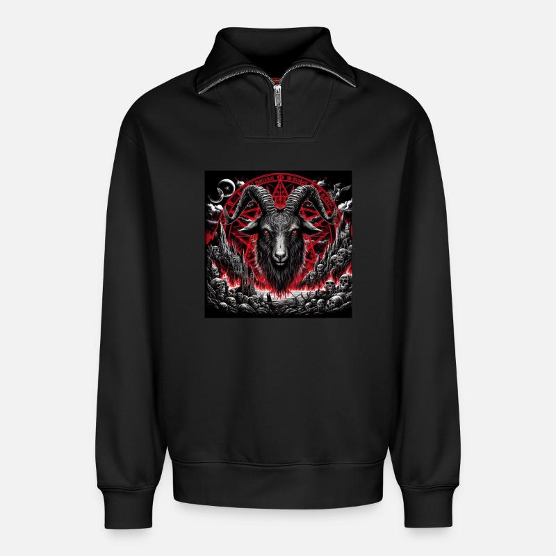 Ziegenbock - Relaxed Unisex Organic Half Zip Sweatshirt – von SPREAD - Schwarz