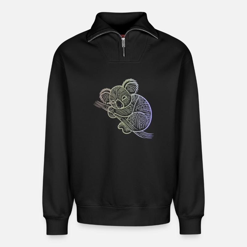 Koala in Aborigine-Mustern, Stammesmuster - Relaxed Unisex Organic Half Zip Sweatshirt – von SPREAD - Schwarz