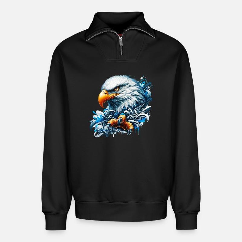 Eagle - Relaxed Unisex Organic Half Zip Sweatshirt – by SPREAD - black