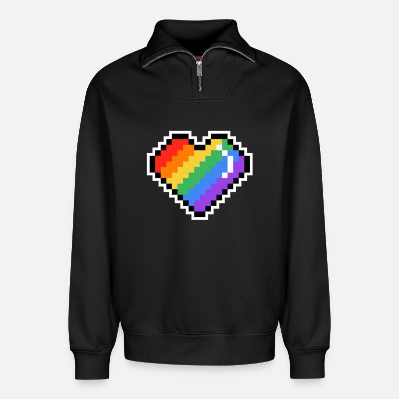 Pixel Regenbogenherz - Relaxed Unisex Organic Half Zip Sweatshirt – von SPREAD - Schwarz