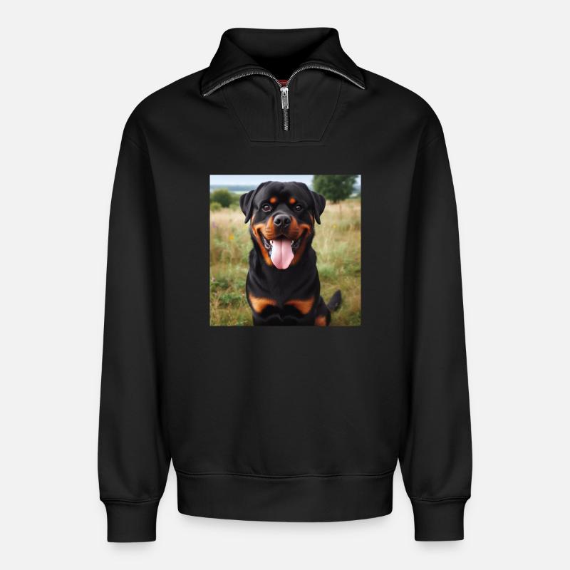 Rottweiler - Relaxed Unisex Organic Half Zip Sweatshirt – von SPREAD - Schwarz