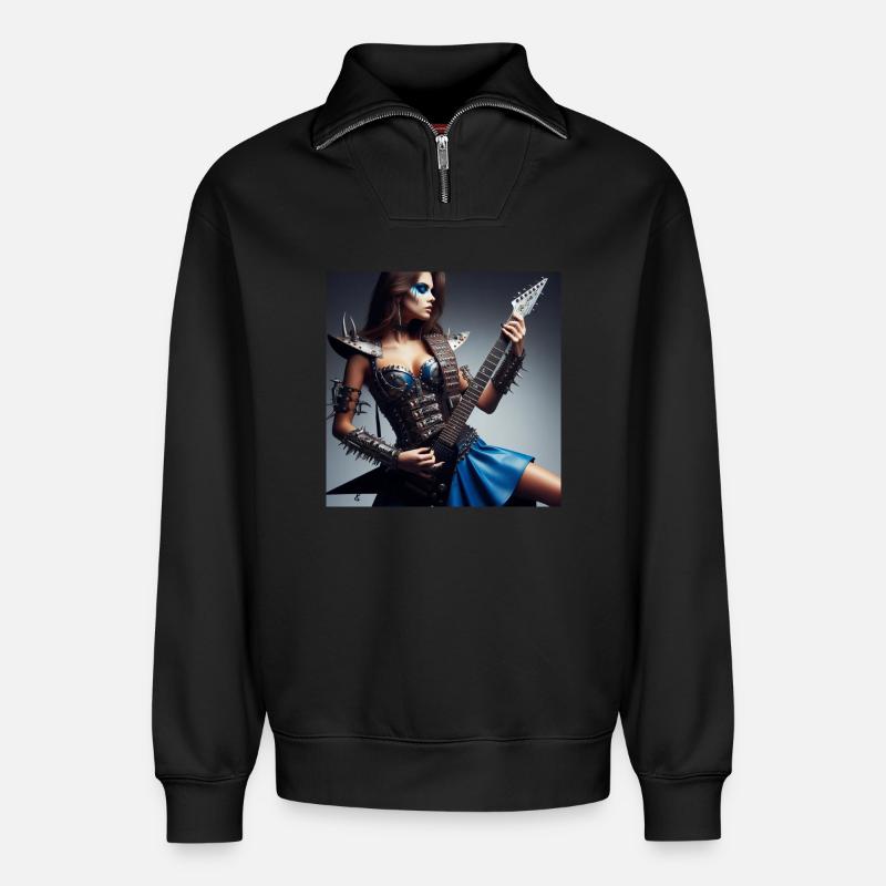 Weibliche Gitarrenheldin - Relaxed Unisex Organic Half Zip Sweatshirt – von SPREAD - Schwarz