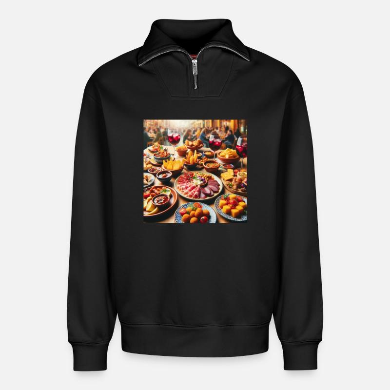 Tapas espagnoles - Sweat unisexe décontracté en coton biologique à demi-zip – de SPREAD - noir