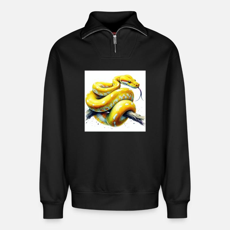Yellow python - Relaxed Unisex Organic Half Zip Sweatshirt – by SPREAD - black