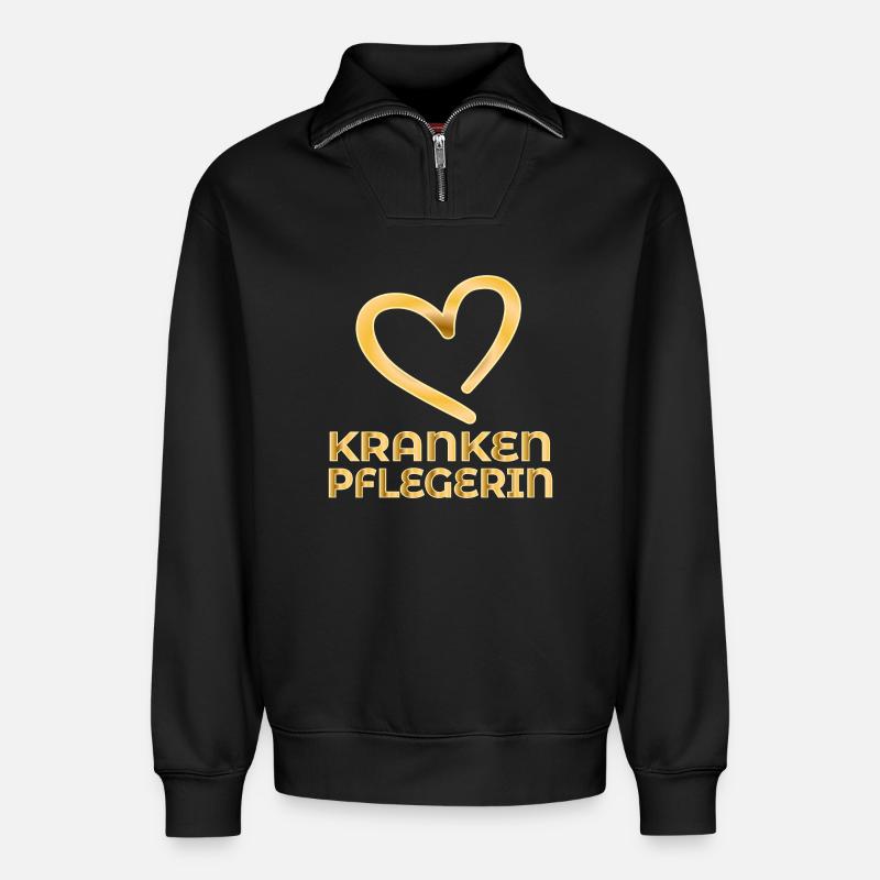 DANKESCHÖN KRANKENPFLEGERIN - Relaxed Unisex Organic Half Zip Sweatshirt – von SPREAD - Schwarz