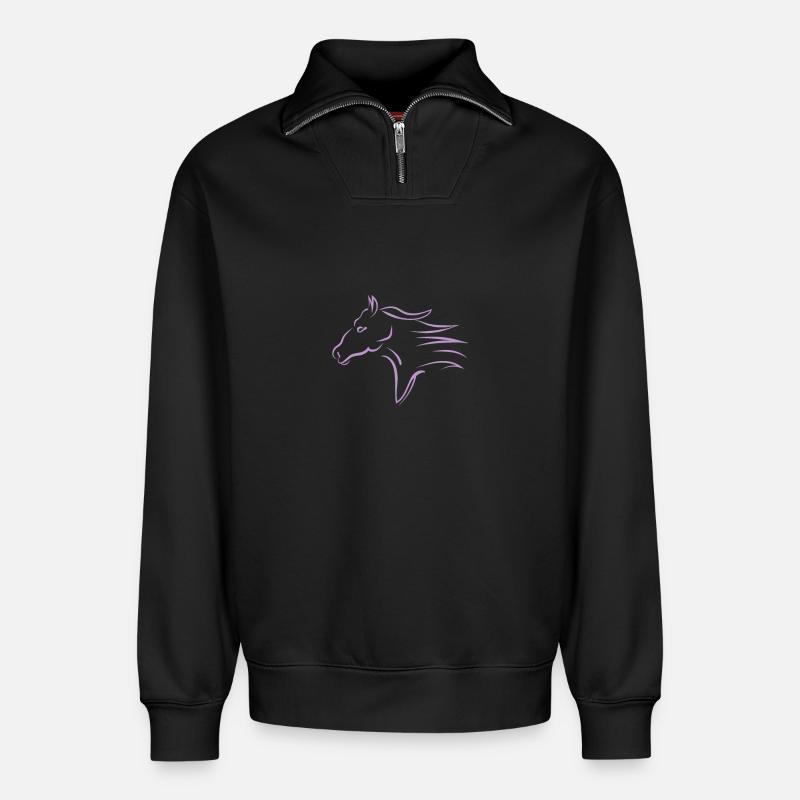 Tête de cheval rapide - Sweat unisexe décontracté en coton biologique à demi-zip – de SPREAD - noir
