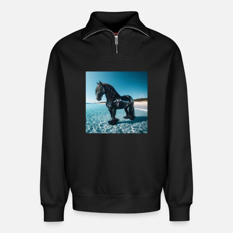 Pferd im Wasser - Relaxed Unisex Organic Half Zip Sweatshirt – von SPREAD - Schwarz