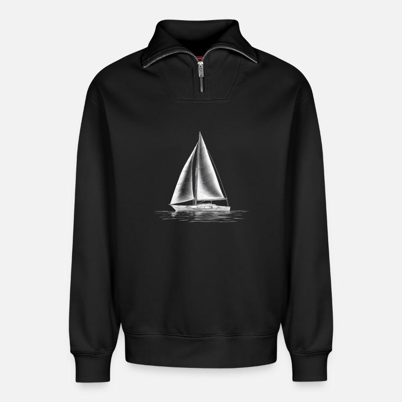 Segelboot Silhouette am Meer - Relaxed Unisex Organic Half Zip Sweatshirt – von SPREAD - Schwarz