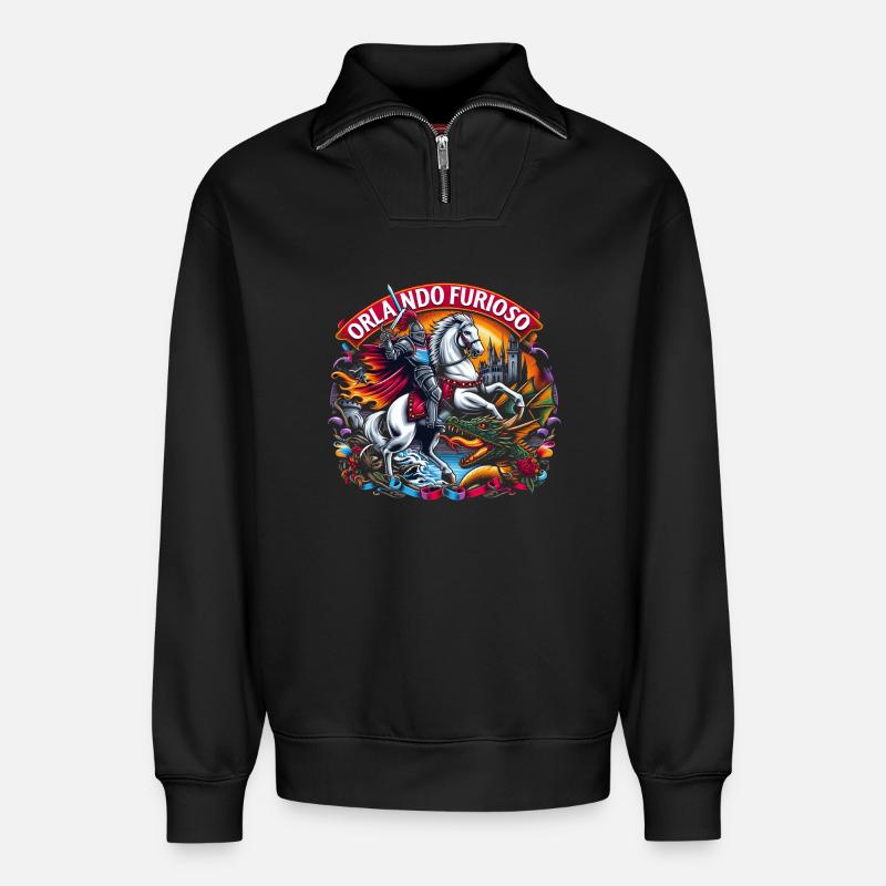 Ritter Orlando Furioso - Relaxed Unisex Organic Half Zip Sweatshirt – von SPREAD - Schwarz
