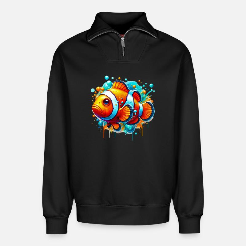 Clownfisch - Relaxed Unisex Organic Half Zip Sweatshirt – von SPREAD - Schwarz