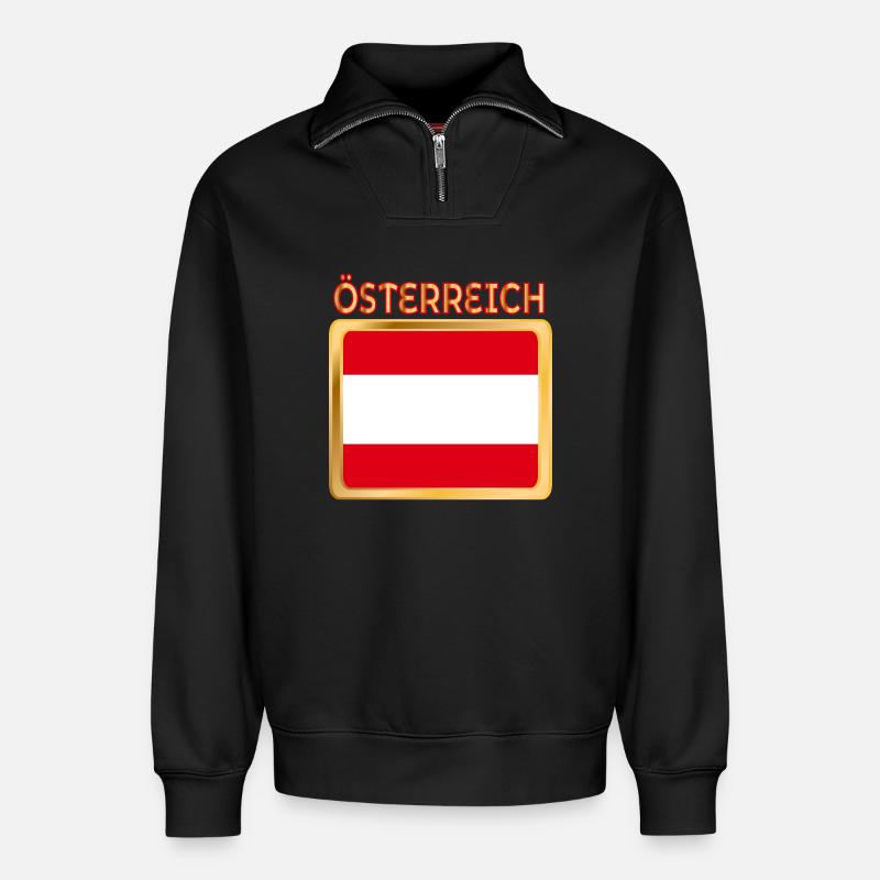 DRAPEAU AUTRICHIEN AUTRICHE - Sweat unisexe décontracté en coton biologique à demi-zip – de SPREAD - noir